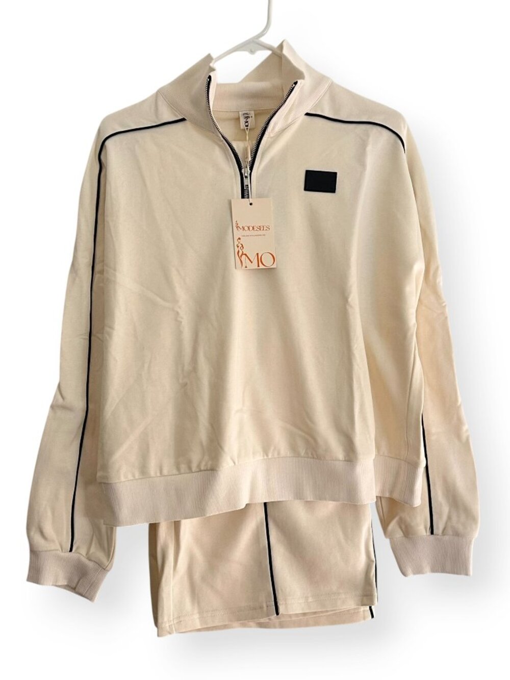 Modesees Casual Black Trim Zipper Half Sports Set